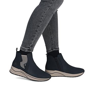 Rieker Gusset Wedge Boot With Side Zip - Blue